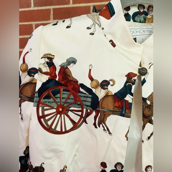 Vintage Doncaster Silk Equestrian Print Statement Elegant Classy Blazer - Picture 4 of 8